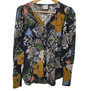 Cabi Womens Long Sleeve Charmer Floral Mixed Print Button Front Blouse XS 3762